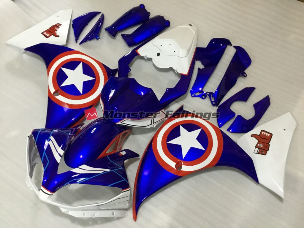 Yamaha R1 custom ABS fairings 2009 - 2011 in Captain America - durable replacement kit, Monster Fairings