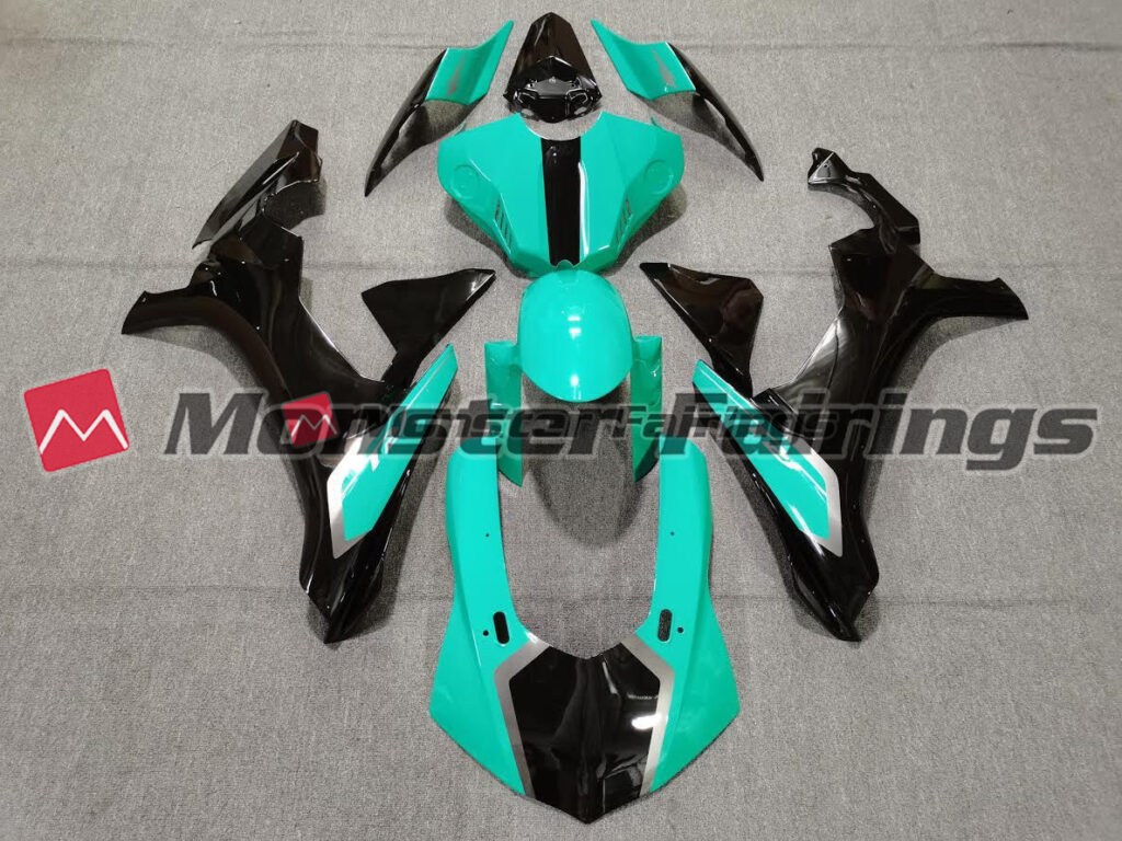 Yamaha R1 2015 - 2019 Black and Teal Blue ABS fairings - custom motorcycle bodywork kit by Monster Fairings