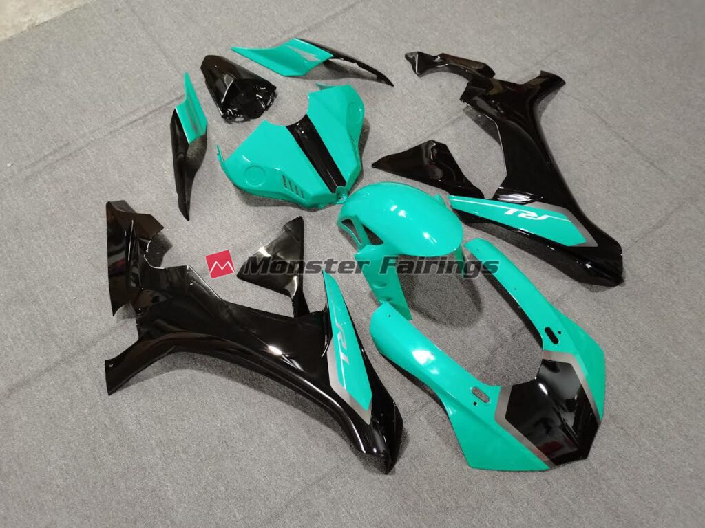 Black and Teal Blue ABS fairings for Yamaha R1 2015 - 2019 - premium OEM fit kit by Monster Fairings