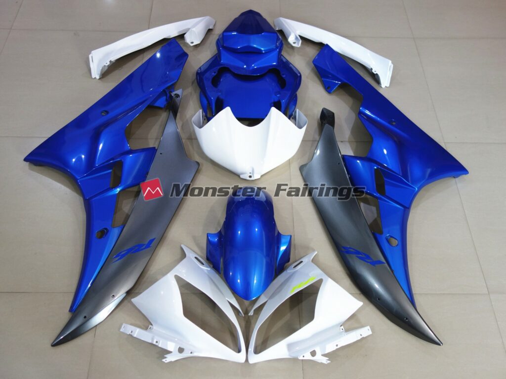 Yamaha R6 2006 - 2007 White Blue with Custom Yellow ABS fairings - custom motorcycle bodywork kit by Monster Fairings