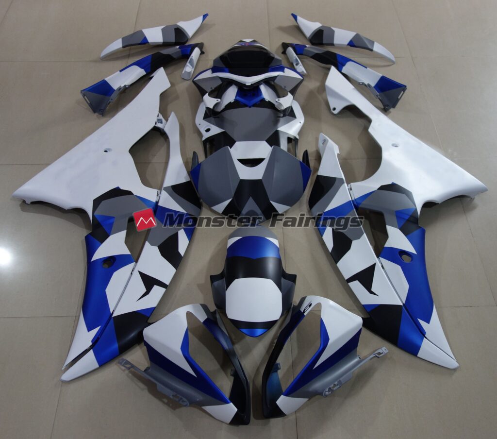 Yamaha R6 2008 - 2016 Gloss Blue Snow Camo ABS fairings - custom motorcycle bodywork kit by Monster Fairings
