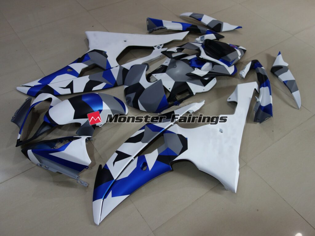 Gloss Blue Snow Camo ABS fairings for Yamaha R6 2008 - 2016 - premium OEM fit kit by Monster Fairings