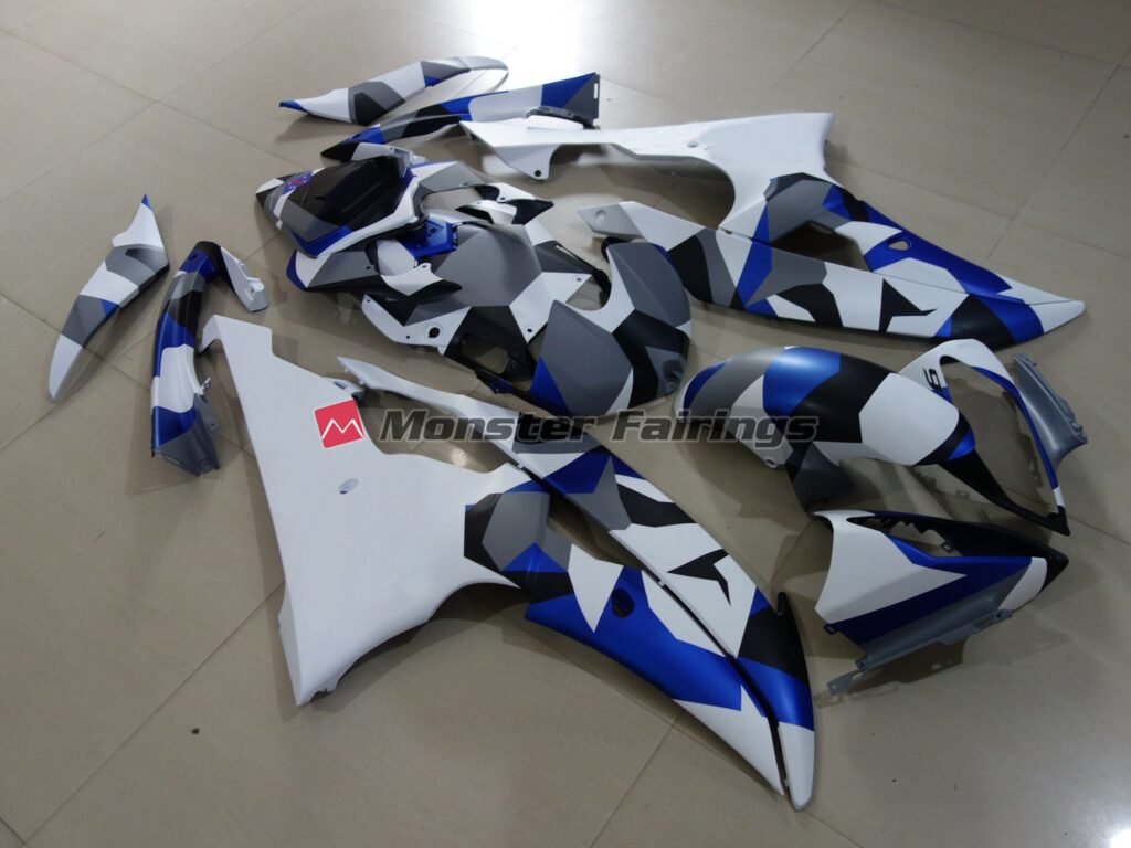 Yamaha R6 custom ABS fairings 2008 - 2016 in Gloss Blue Snow Camo - durable replacement kit, Monster Fairings