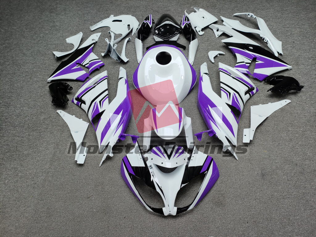 Kawasaki ZX6R 2009 - 2012 Gloss White & Black Purple ABS fairings - custom motorcycle bodywork kit by Monster Fairings