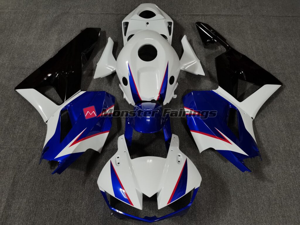 Honda CBR600RR 2013 - 2025 Gloss White and Deep Blue ABS fairings - custom motorcycle bodywork kit by Monster Fairings