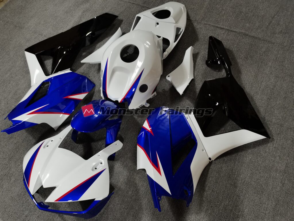 Honda CBR600RR custom ABS fairings 2013 - 2025 in Gloss White and Deep Blue - durable replacement kit, Monster Fairings