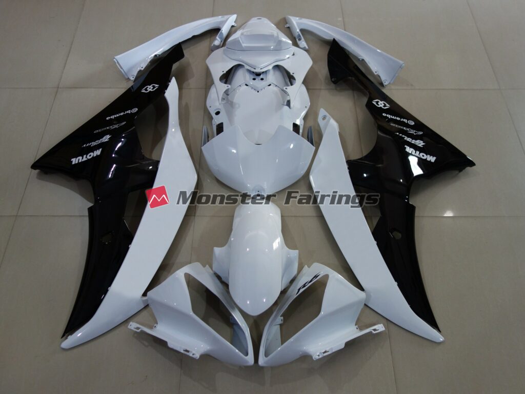 Yamaha R6 2008 - 2016 Gloss White Black ABS fairings - custom motorcycle bodywork kit by Monster Fairings