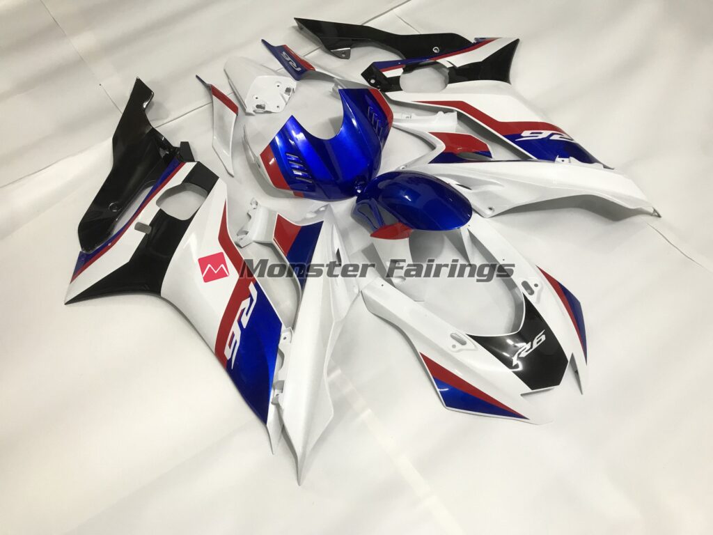 Gloss White and Deep Blue ABS fairings for Yamaha R6 2017 - 2022 - premium OEM fit kit by Monster Fairings