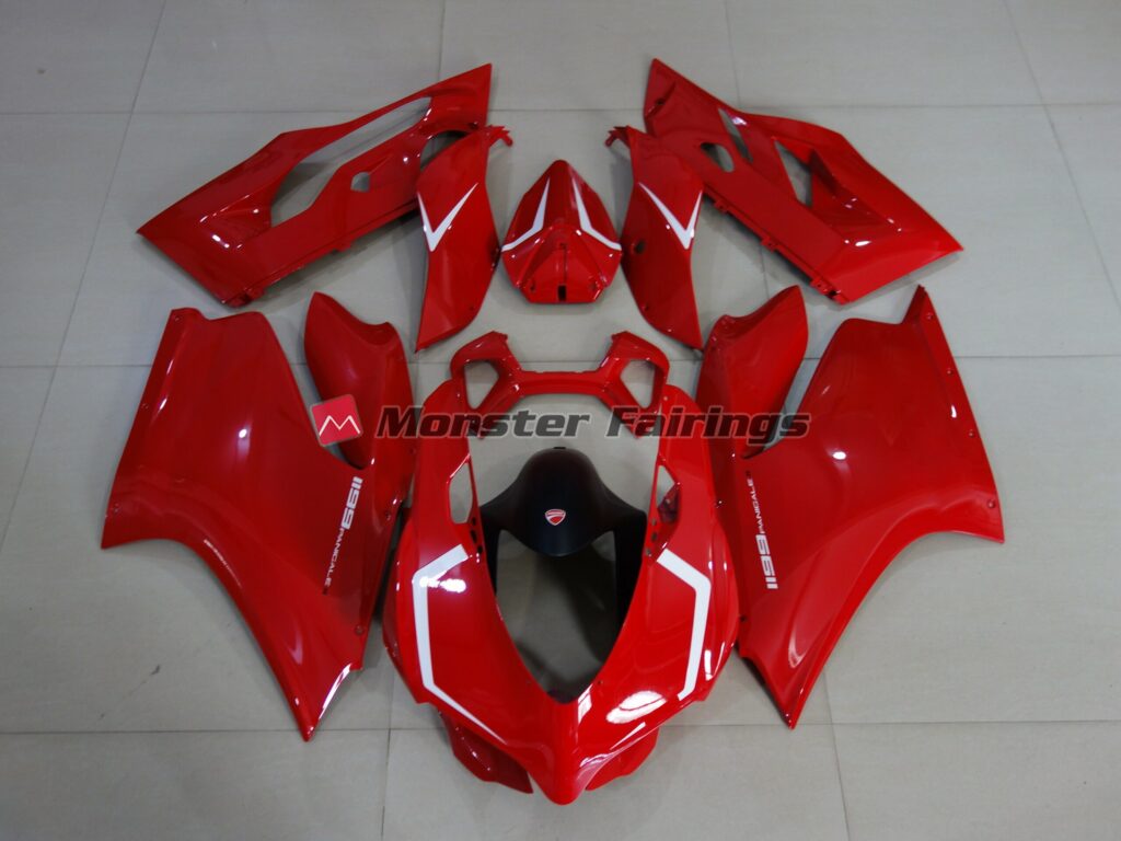 Ducati 1199 Gloss Red with White ABS fairings - custom motorcycle bodywork kit by Monster Fairings