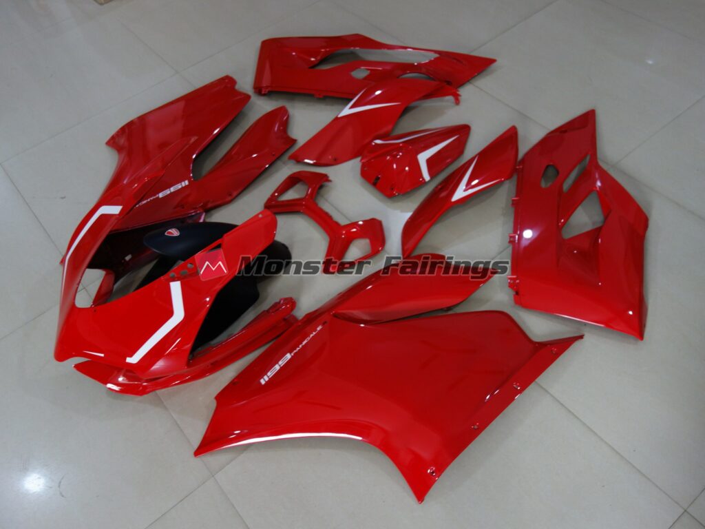 Ducati 1199 custom ABS fairings Gloss Red with White - durable replacement kit, Monster Fairings