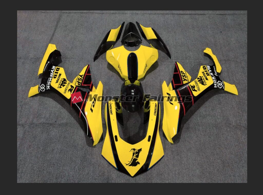 Yamaha R1 2015 - 2019 Gloss Yellow & Black with Red ABS fairings - custom motorcycle bodywork kit by Monster Fairings