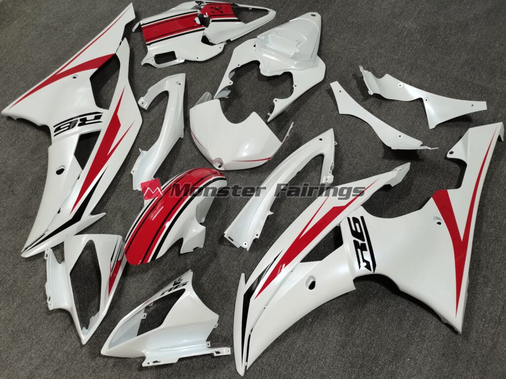 Yamaha R6 custom ABS fairings 2008 - 2016 Pearl White Gloss Red - durable replacement kit, Monster Fairings