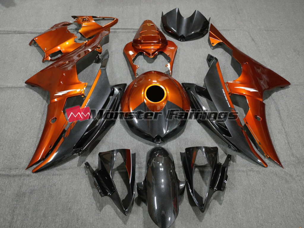 Yamaha R6 2008 - 2016 Burnt Orange Carbon Style ABS fairings - custom motorcycle bodywork kit by Monster Fairings