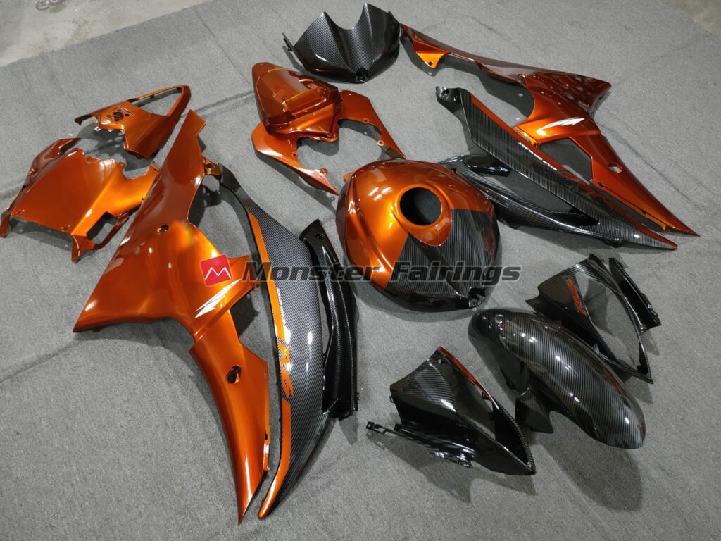 Yamaha R6 custom ABS fairings 2008 - 2016 in Burnt Orange Carbon Style - durable replacement kit, Monster Fairings