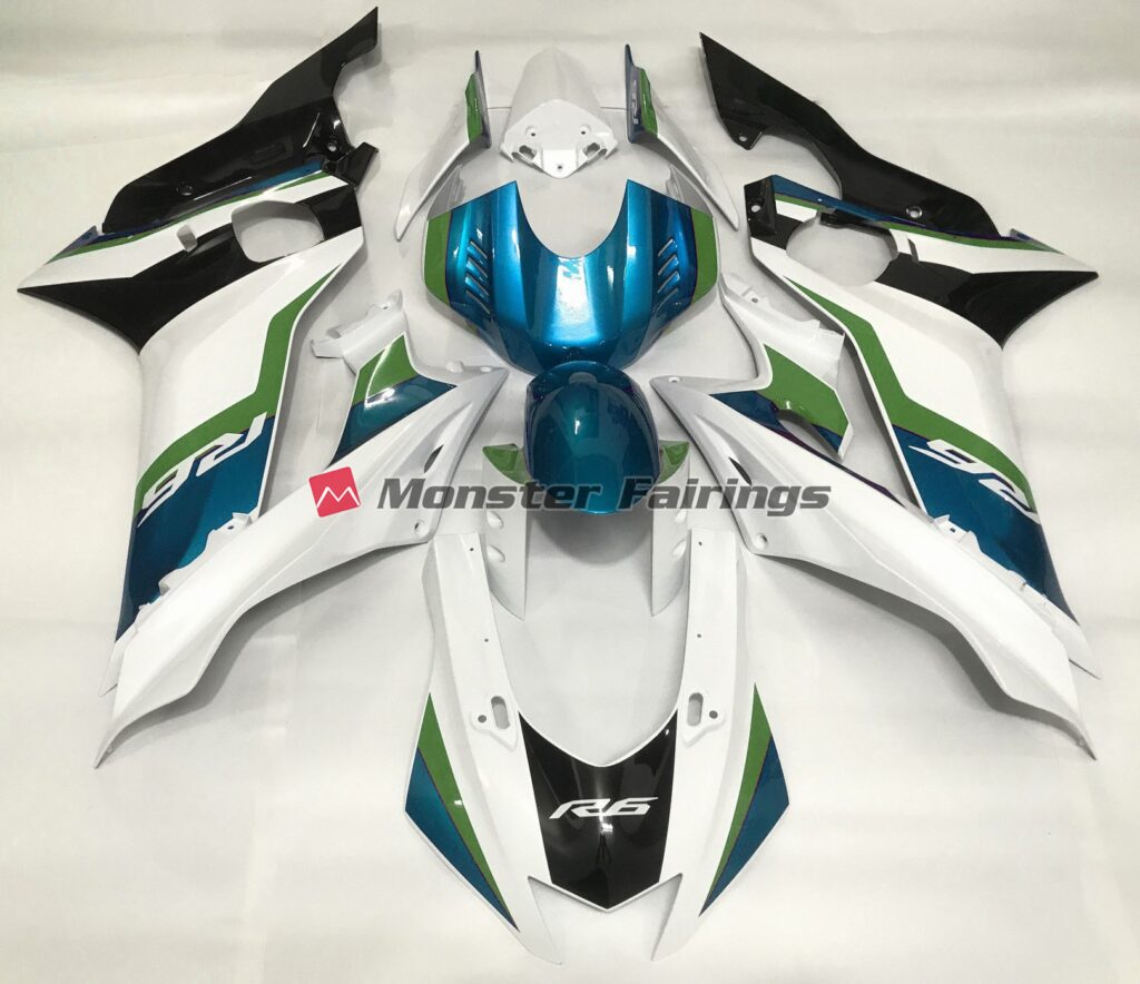 Yamaha R6 2017 - 2022 Light Blue Gloss White ABS fairings - custom motorcycle bodywork kit by Monster Fairings