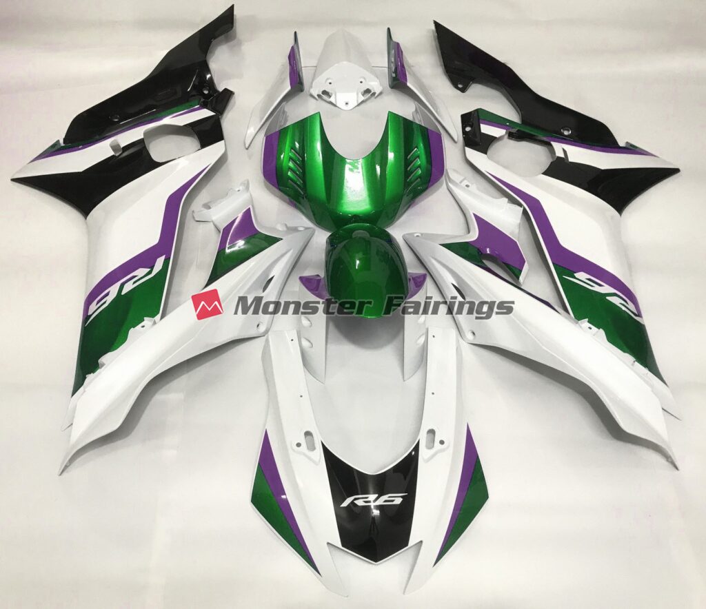 Yamaha R6 2017 - 2022 Green Gloss White ABS fairings - custom motorcycle bodywork kit by Monster Fairings