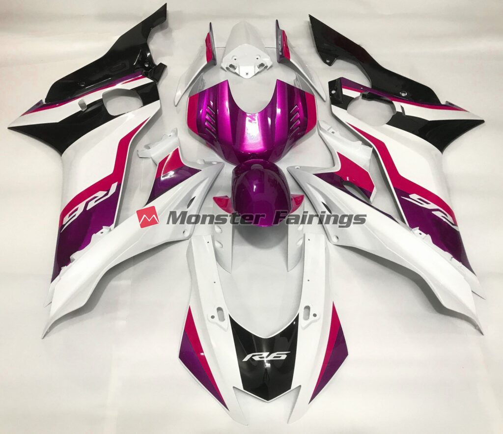 Yamaha R6 2017 - 2022 Pink Gloss White ABS fairings - custom motorcycle bodywork kit by Monster Fairings