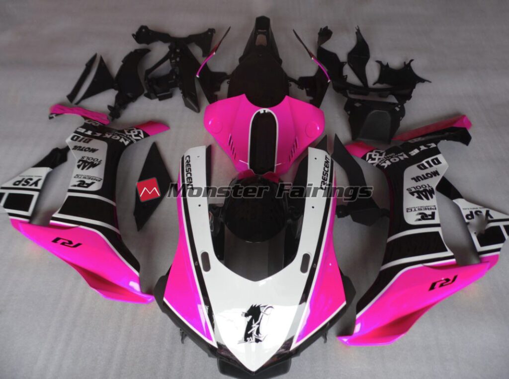 Yamaha R1 2015 - 2019 Gloss Pink with White ABS fairings - custom motorcycle bodywork kit by Monster Fairings
