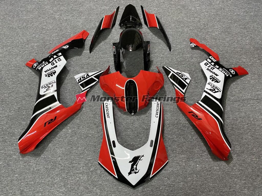Yamaha R1 2015 - 2019 Gloss Red with White ABS fairings - custom motorcycle bodywork kit by Monster Fairings