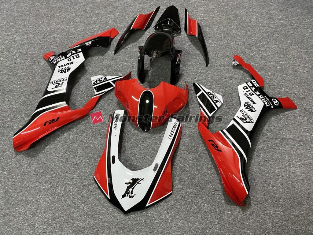Yamaha R1 custom ABS fairings 2015 - 2019 in Gloss Red with White - durable replacement kit, Monster Fairings
