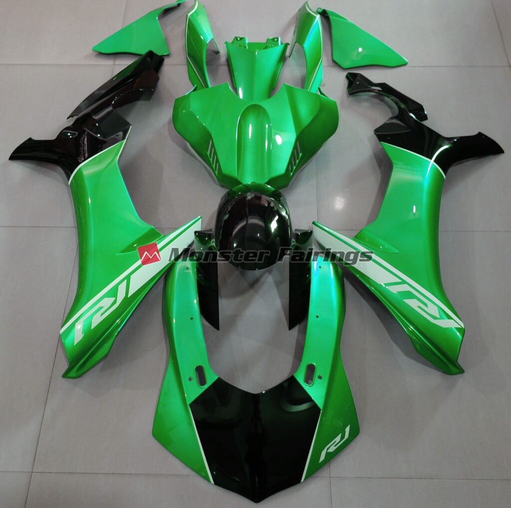 Yamaha R1 2015 - 2019 Lizard Green and Black ABS fairings - custom motorcycle bodywork kit by Monster Fairings
