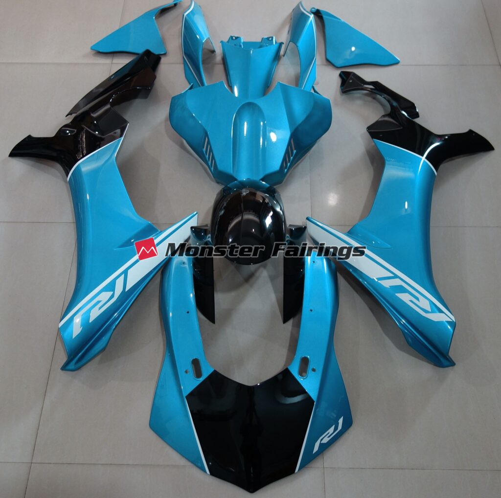 Yamaha R1 2015 - 2019 Sky Blue and Black ABS fairings - custom motorcycle bodywork kit by Monster Fairings