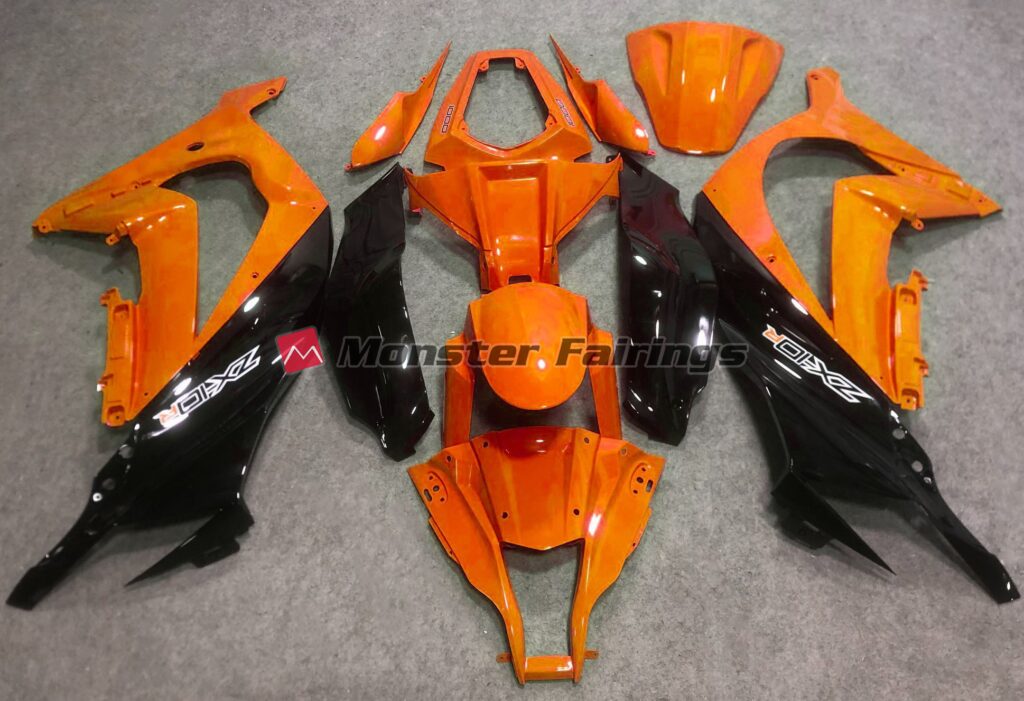 Kawasaki ZX10R 2016 - 2020 Gloss Orange and Black ABS fairings - custom motorcycle bodywork kit by Monster Fairings