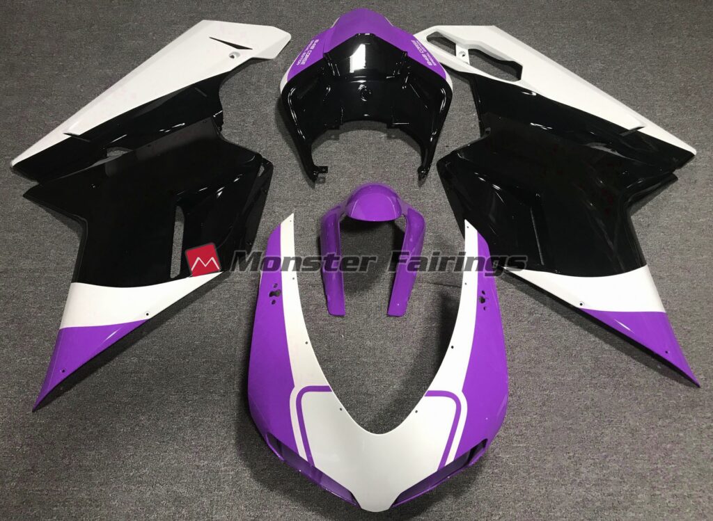 Ducati 848 1098 1198 2007 - 2012 Gloss Purple White Black ABS fairings - custom motorcycle bodywork kit by Monster Fairings
