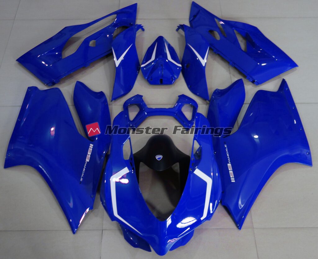 Ducati 1199 Gloss Blue White ABS fairings - custom motorcycle bodywork kit by Monster Fairings
