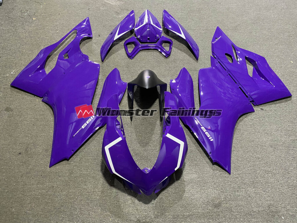 Ducati 1199 Gloss Purple White ABS fairings - custom motorcycle bodywork kit by Monster Fairings