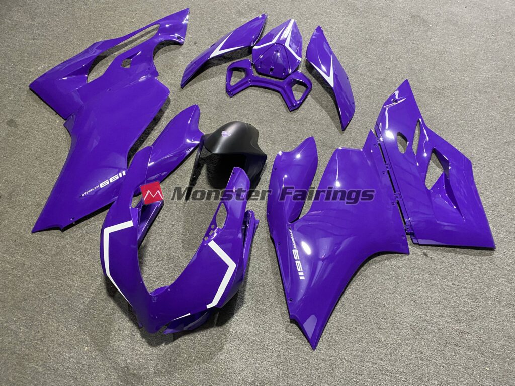 Ducati 1199 Gloss Purple White fairing set - ABS injection, custom painted by Monster Fairings