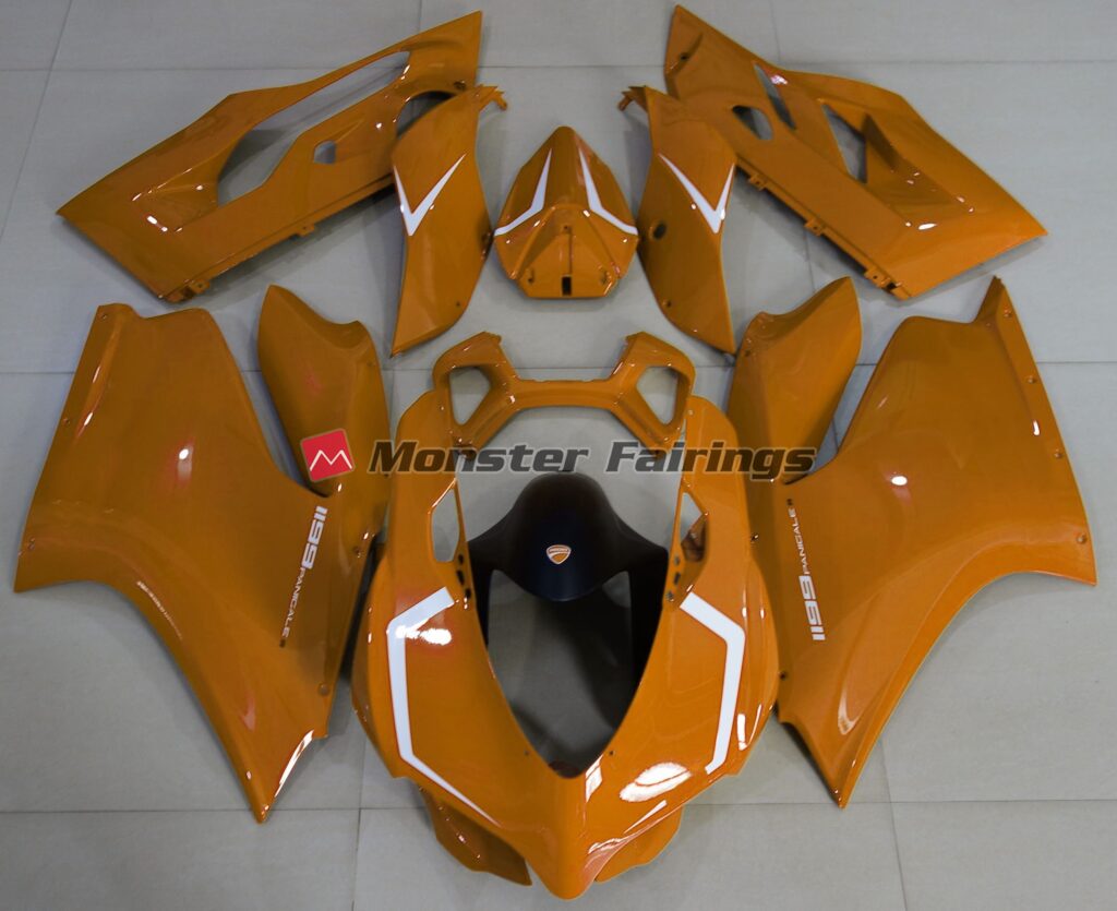 Ducati 1199 Gloss Orange White ABS fairings - custom motorcycle bodywork kit by Monster Fairings