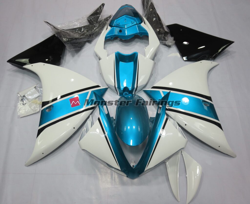 Yamaha R1 2009 - 2011 Gloss White Light Blue ABS fairings - custom motorcycle bodywork kit by Monster Fairings