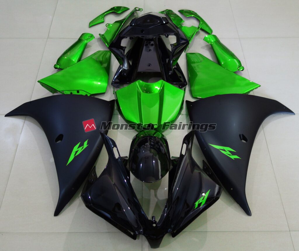 Yamaha R1 2012 - 2014 Matte Black Green ABS fairings - custom motorcycle bodywork kit by Monster Fairings