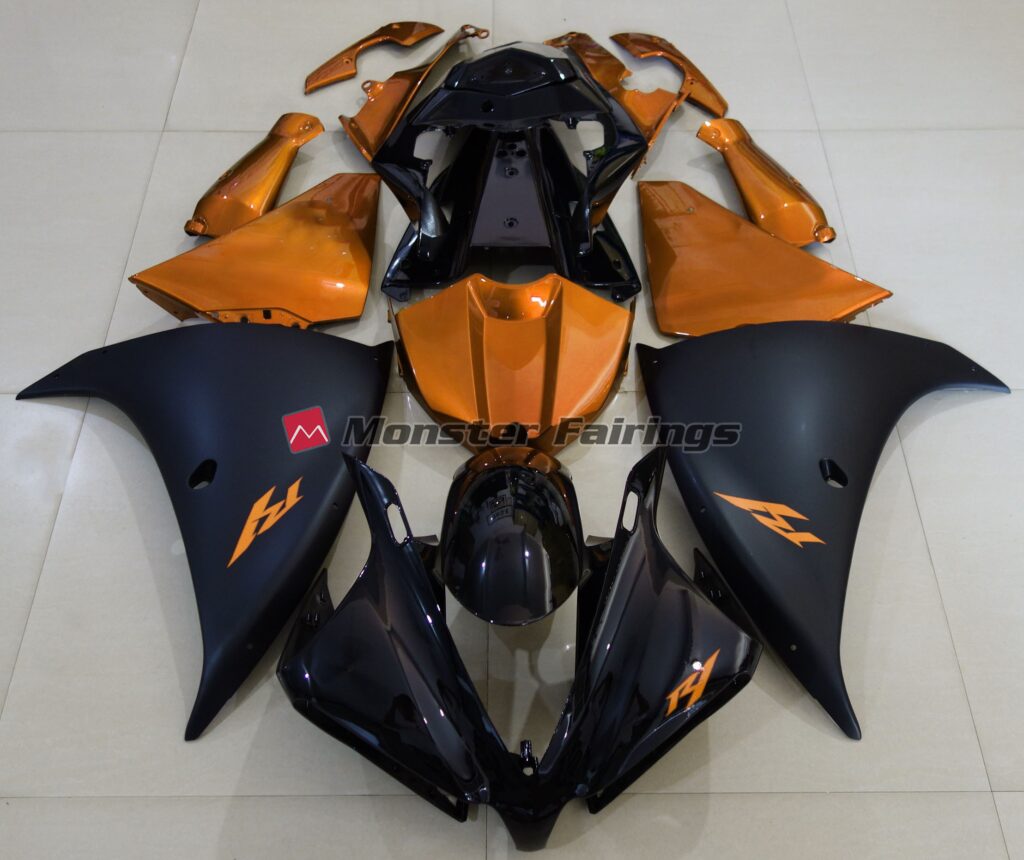 Yamaha R1 2012 - 2014 Matte Black Orange ABS fairings - custom motorcycle bodywork kit by Monster Fairings