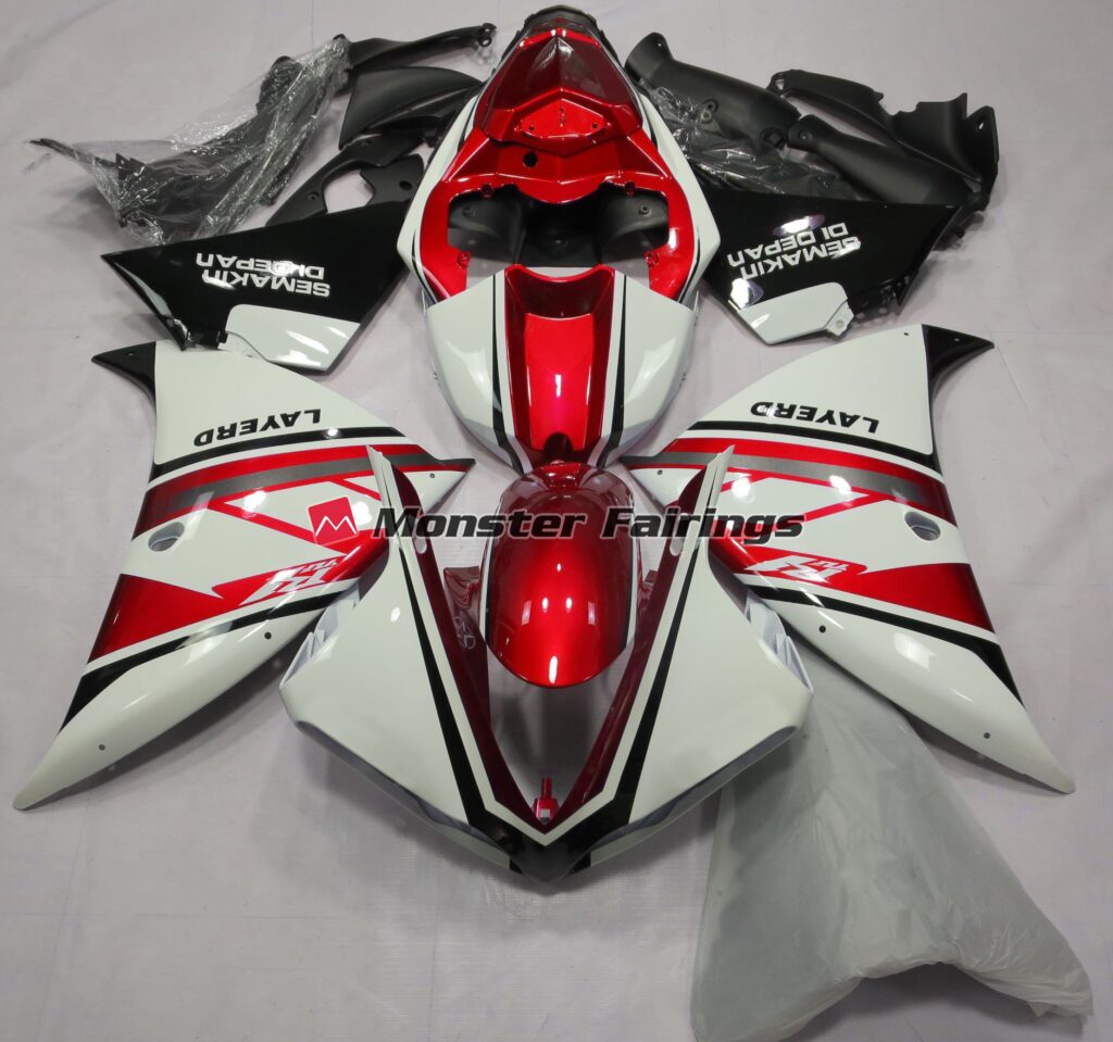 Yamaha R1 2012 - 2014 Gloss White Red ABS fairings - custom motorcycle bodywork kit by Monster Fairings