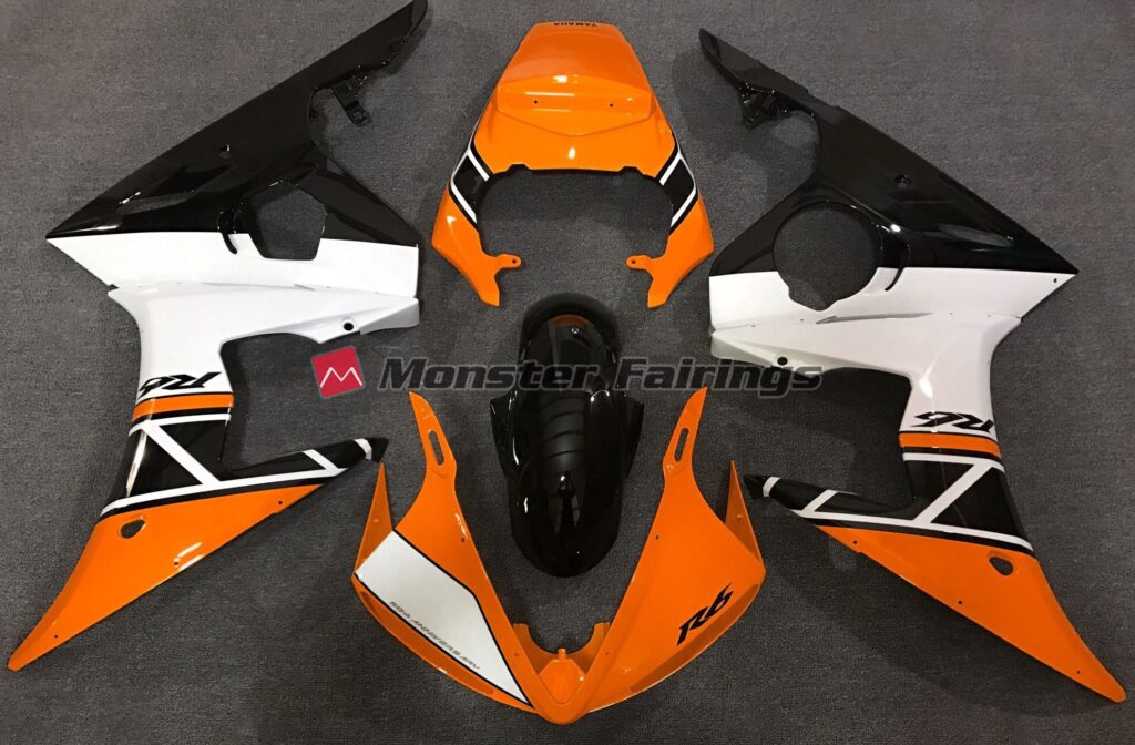 Yamaha R6 2003 - 2004 Orange White Black ABS fairings - custom motorcycle bodywork kit by Monster Fairings