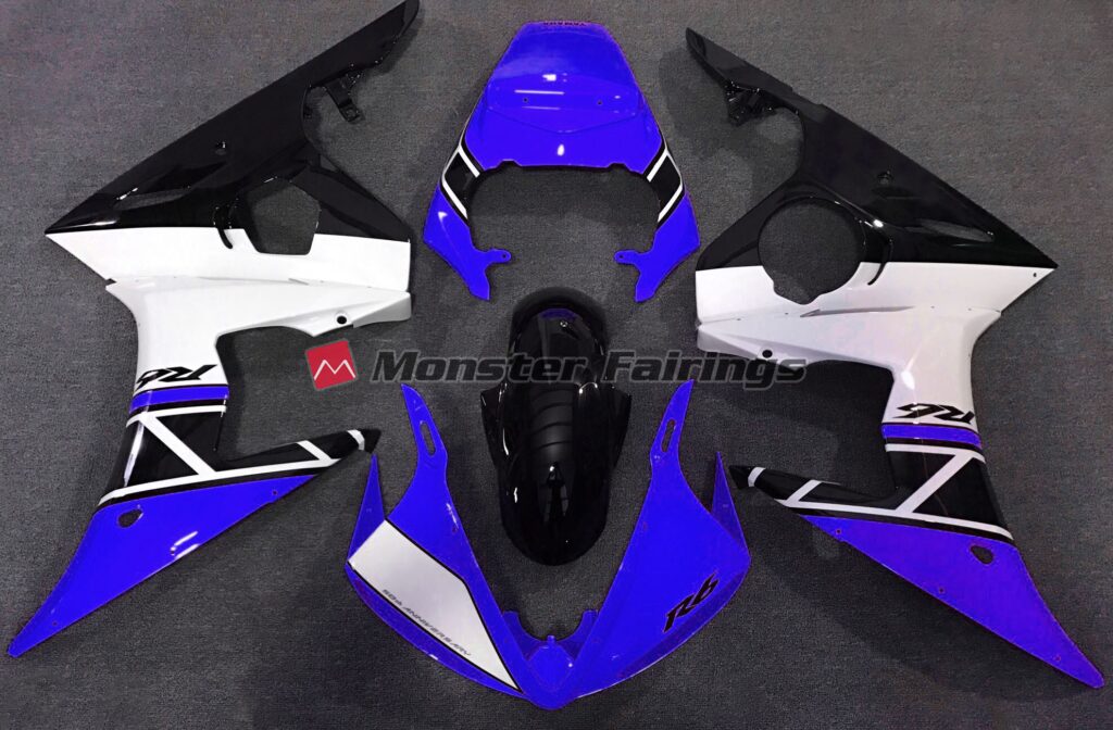 Yamaha R6 2003 - 2004 Blue White Black ABS fairings - custom motorcycle bodywork kit by Monster Fairings