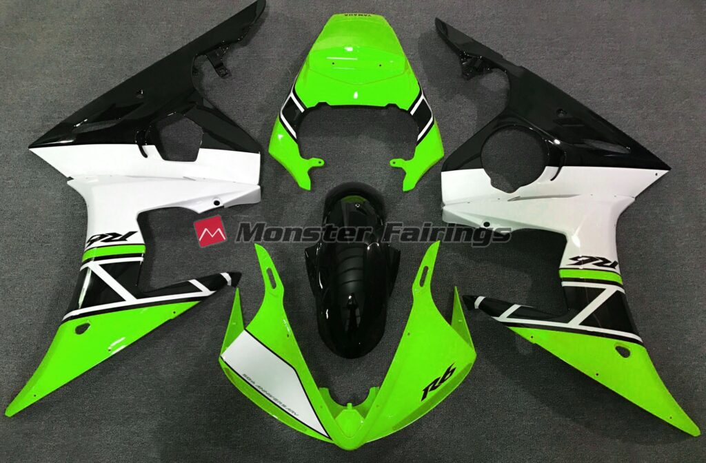 Yamaha R6 2003 - 2004 Green White Black ABS fairings - custom motorcycle bodywork kit by Monster Fairings