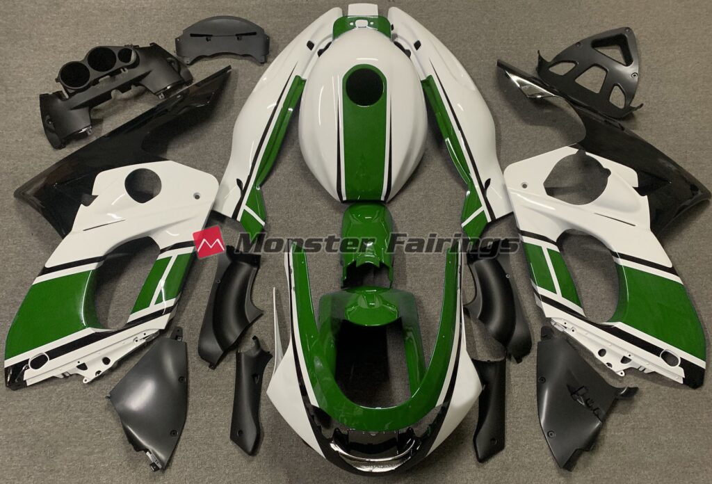 Yamaha YZF600 1998 - 2007 Gloss White Dark Green ABS fairings - custom motorcycle bodywork kit by Monster Fairings