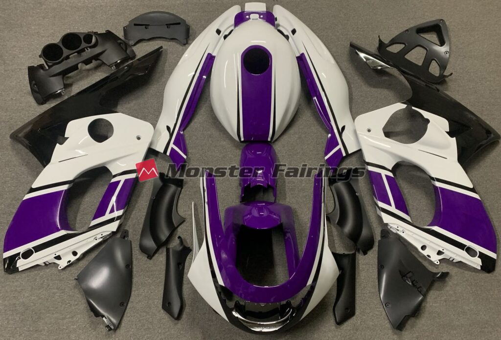 Yamaha YZF600 1998 - 2007 Gloss White Dark Purple ABS fairings - custom motorcycle bodywork kit by Monster Fairings
