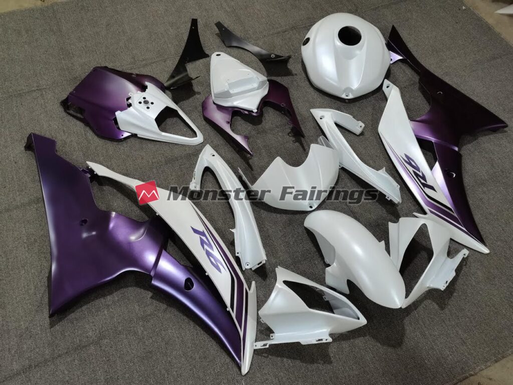 Yamaha R6 custom ABS fairings 2008 - 2016 in Matte White Purple - durable replacement kit, Monster Fairings