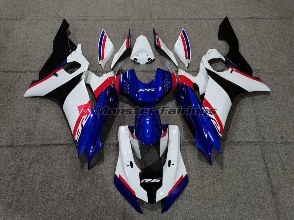 Yamaha R6 2017 - 2022 Blue White Red ABS fairings - custom motorcycle bodywork kit by Monster Fairings