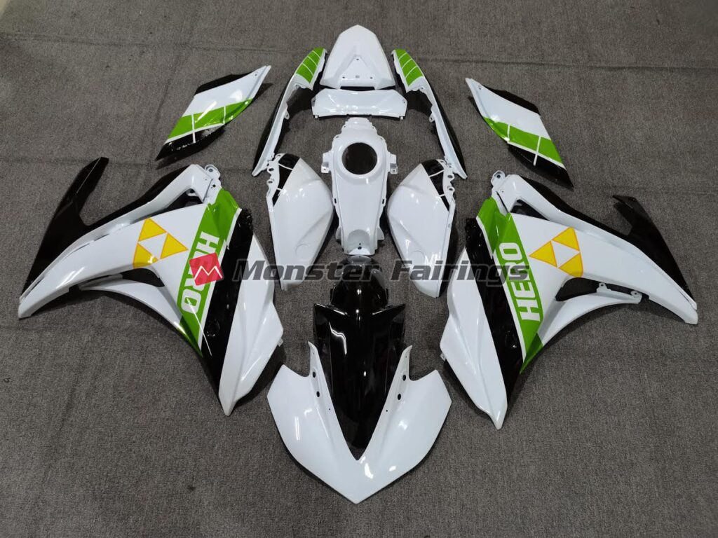 Yamaha R3 2014 - 2018 Gloss White Black Green ABS fairings - custom motorcycle bodywork kit by Monster Fairings