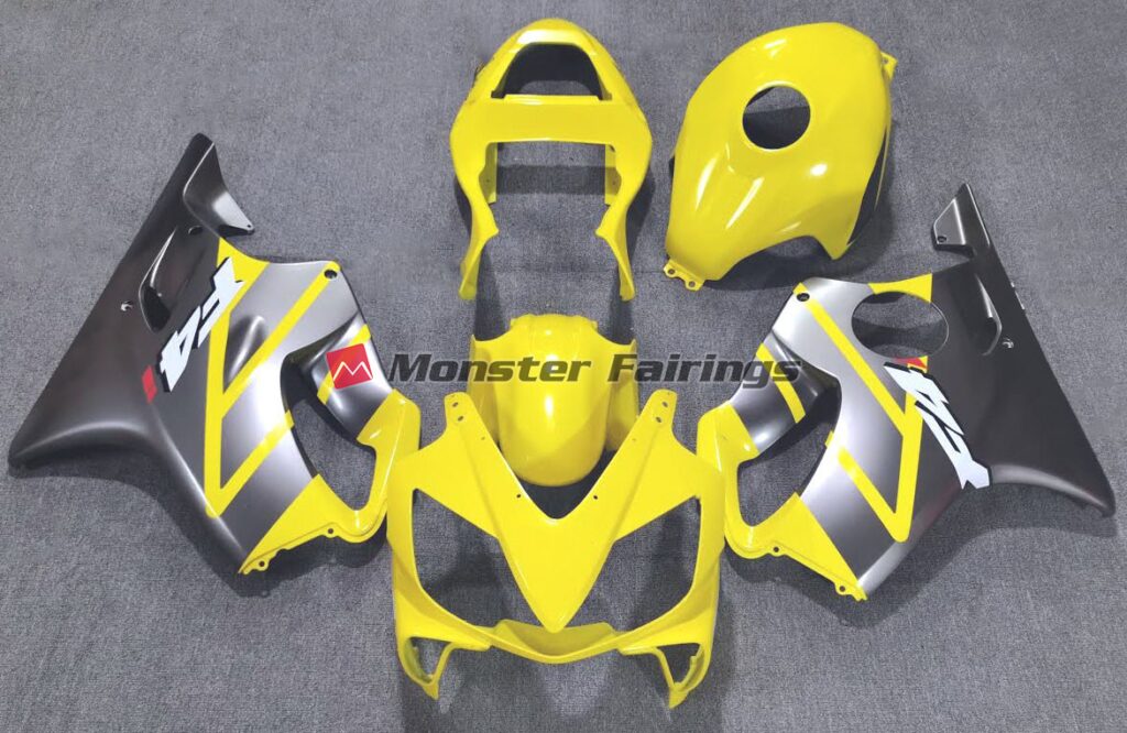 Honda CBR600 F4i 2001 - 2003 Yellow Matte Silver ABS fairings - custom motorcycle bodywork kit by Monster Fairings