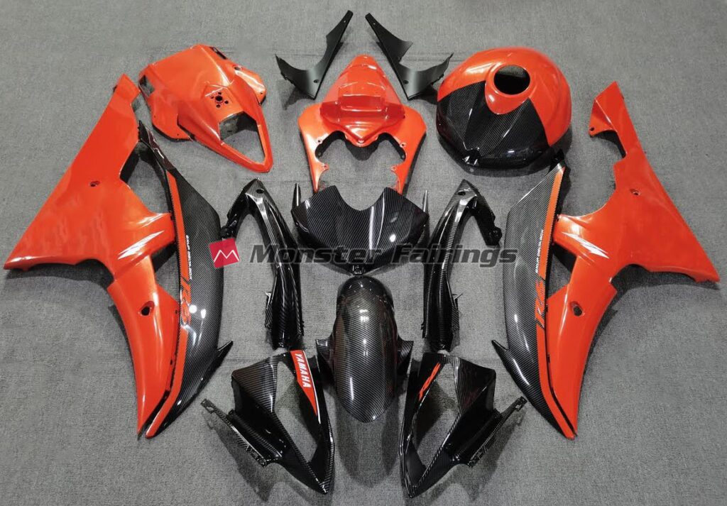 Yamaha R6 2008 - 2016 Gloss Orange & Carbon Fiber Style ABS fairings - custom motorcycle bodywork kit by Monster Fairings