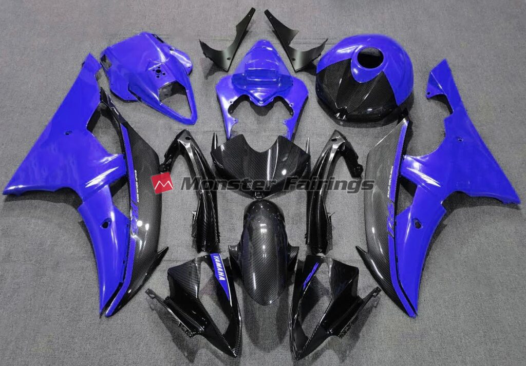 Yamaha R6 2008 - 2016 Gloss Blue Carbon Fiber Style ABS fairings - custom motorcycle bodywork kit by Monster Fairings