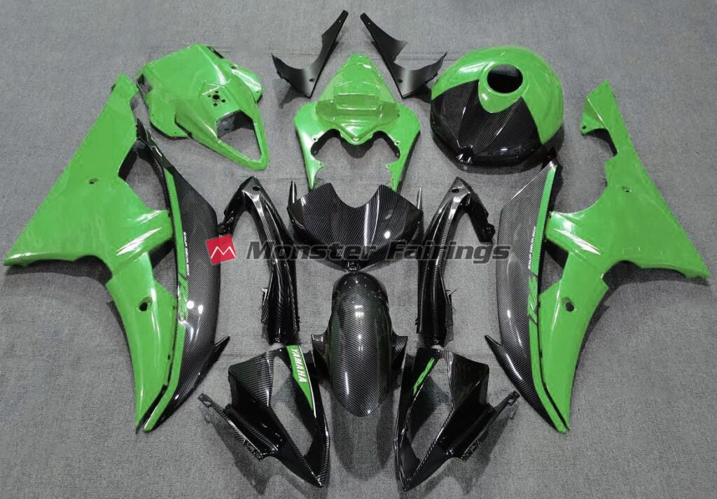 Yamaha R6 2008 - 2016 Gloss Green Carbon Fiber Style ABS fairings - custom motorcycle bodywork kit by Monster Fairings