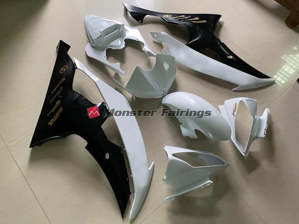 Gloss White Black Gold ABS fairings for Yamaha R6 2008 - 2016 - premium OEM fit kit by Monster Fairings