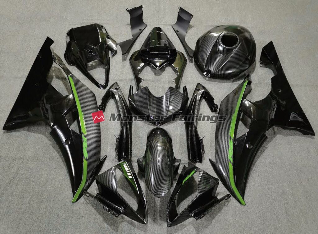 Yamaha R6 2008 - 2016 Carbon Fiber Style Green ABS fairings - custom motorcycle bodywork kit by Monster Fairings